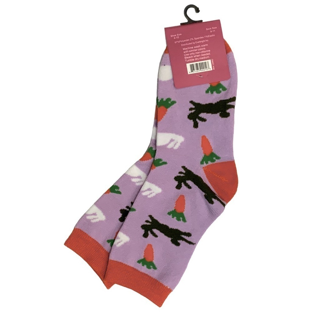 Everbright Easter Socks Women’s Bunny Crew Carrots 9-11 Purple Multicolor - Picture 3 of 14